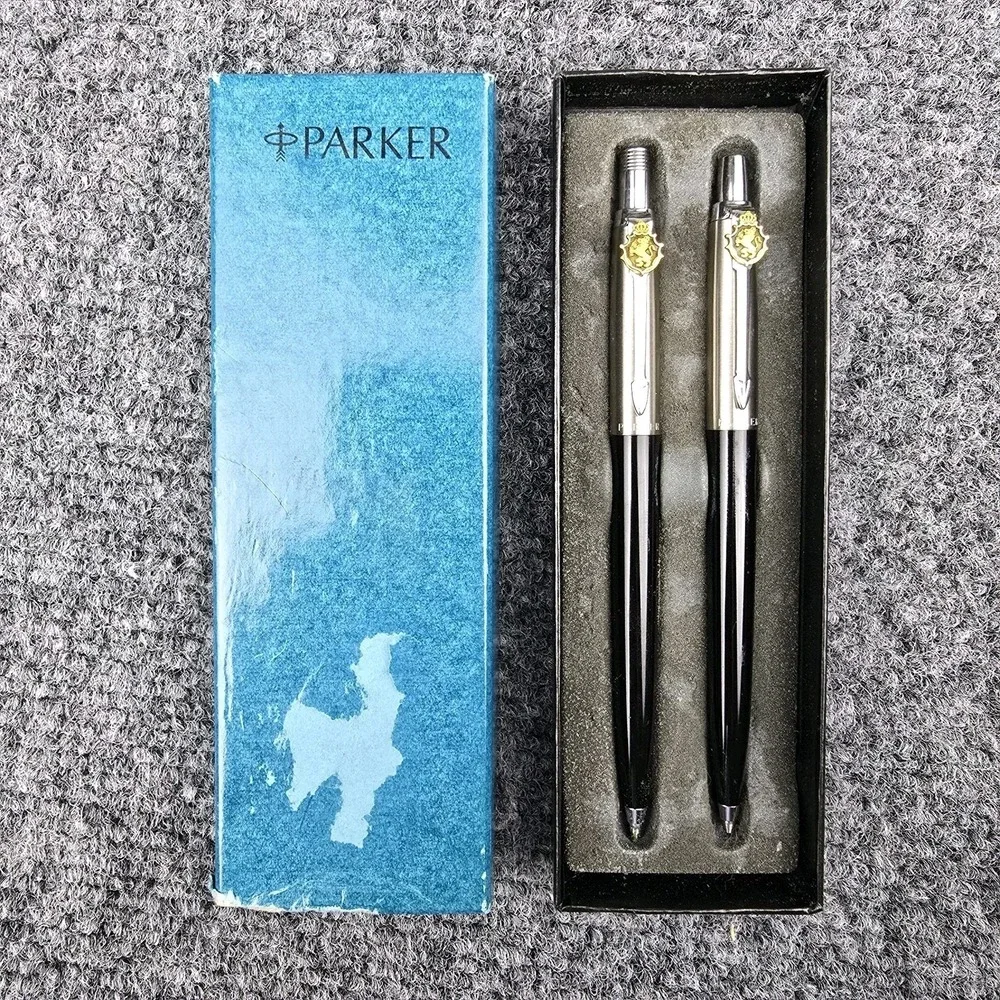 Vintage Parker‎ Pen & Pencil Set Lions Crest Black Boxed Matching Pair